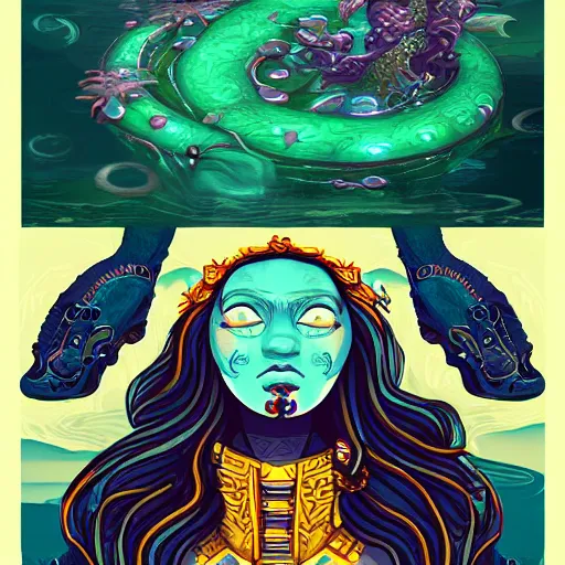 Image similar to anadolicslivingroomownership, eternal sunshine of a seahorse, aztec jade urne, aztec mace, incredible digital illustration trending on artstation my head got replaced with saturn