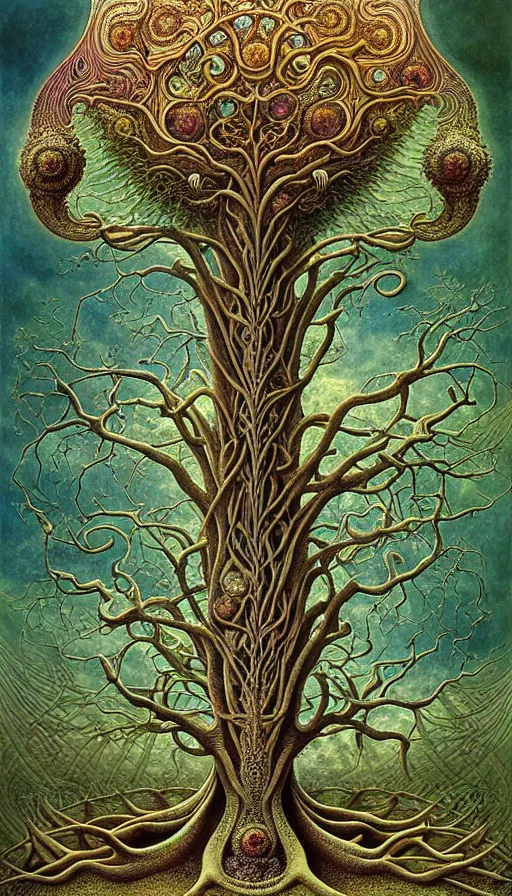 Image similar to tree of life by roger dean and andrew ferez, art forms of nature by ernst haeckel, divine chaos engine, symbolist, visionary, art nouveau, botanical fractal structures, organic, detailed, realistic, surreality