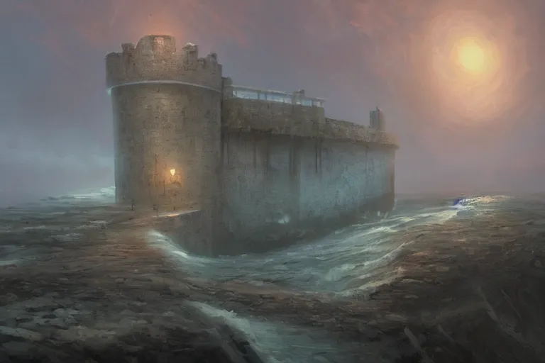Image similar to coastal fortress, cinematic, by jorge jacinto, artstation