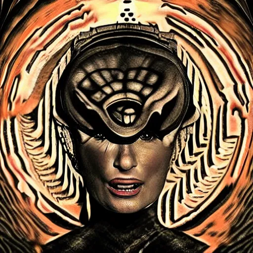 Prompt: lea michele in the style of h r giger, lea michele as supreme dictator of the united states of america