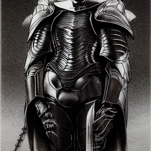 Image similar to prompt : black and white portrait soft light painted by takato yamamoto, black knight armor, inspired by ghost in shell anime, smooth face feature, intricate oil painting, high detail, sharp high detail, manga and anime 1 9 8 0