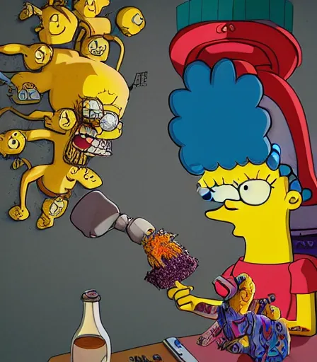 Image similar to Tim Burtons style The Simpsons by Alex Pardee and Nekro and Petros Afshar, and James McDermott,unstirred paint, vivid color, cgsociety 4K