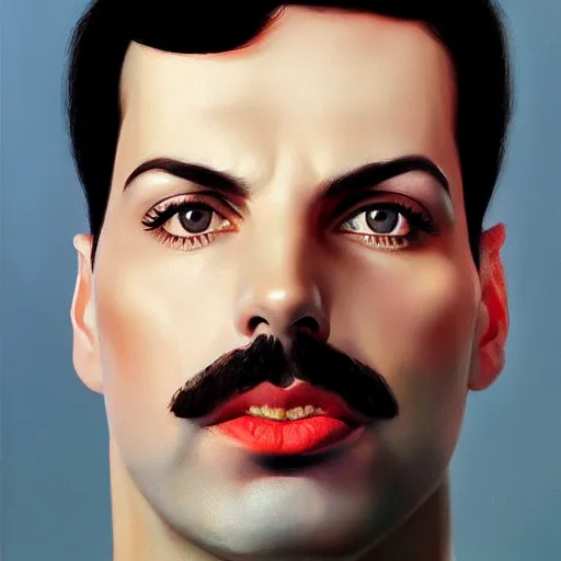 Image similar to of an ultradetailed beautiful portrait panting of freddie mercury, front view, oil painting, by ilya kuvshinov, greg rutkowski and makoto shinkai