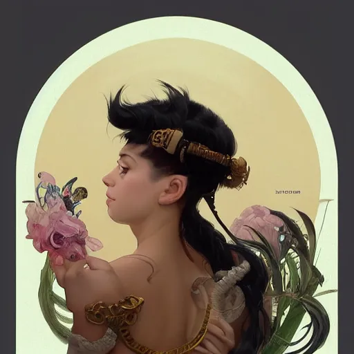 Image similar to Doja Cat, highly detailed, digital painting, artstation, concept art, smooth, sharp focus, illustration, ArtStation, art by artgerm and greg rutkowski and alphonse mucha and J. C. Leyendecker and Edmund Blair Leighton and Katsuhiro Otomo and Geof Darrow and Phil hale and Ashley wood and Ilya repin and Charlie Bowater