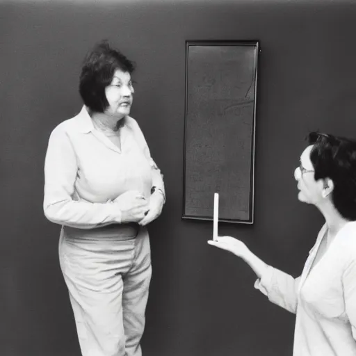 Image similar to a woman showing her mother how ai works, professional photo, 3 5 mm