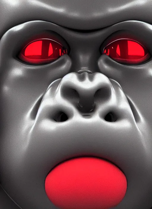 Image similar to a close up of a red gorillas face with blue eyes, an album cover by jacob toorenvliet, featured on behance, cubo - futurism, rendered in cinema 4 d, sketchfab, rendered in maya, red shift, synthwave, by enguerrand quarton, by alesso baldovinetti, 3 d render, holography,