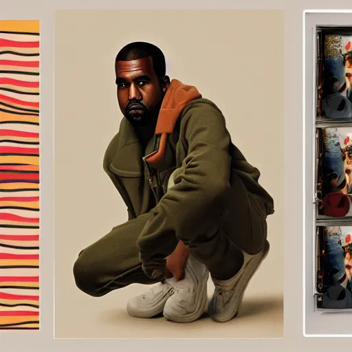 Image similar to A photo of Kanye West in a Wes Anderson Movie, 8K concept art, detailed, vintage, shot on Kodak Ektar