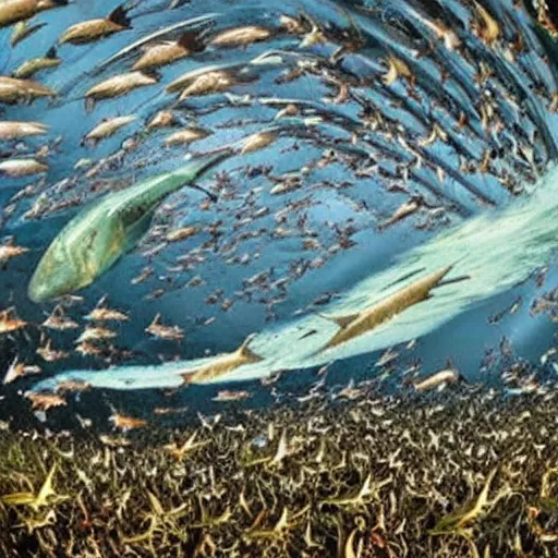 Prompt: tornado made of fishes