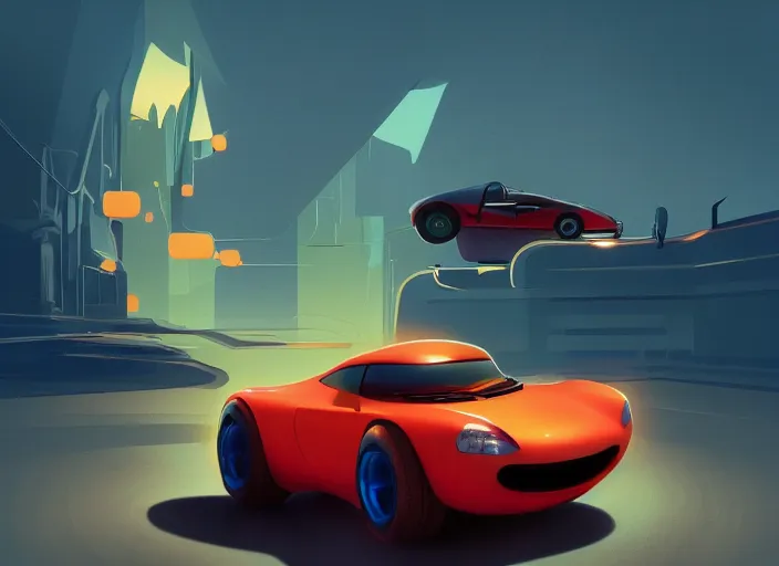 Prompt: pixar cartoon of a sport car. style by petros afshar, christopher balaskas, goro fujita, and rolf armstrong.