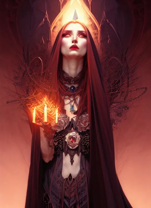 Image similar to Necromancer Sorceress goddess of death, fantasy magic, undercut hairstyle, dark light night, intricate, elegant, sharp focus, illustration, highly detailed, digital painting, concept art, matte, art by WLOP and Artgerm and Greg Rutkowski and Alphonse Mucha, masterpiece