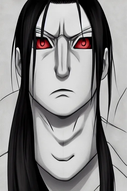 Image similar to orochimaru naruto character portrait, anime, realistic, 4 k, photo realism, perfect face