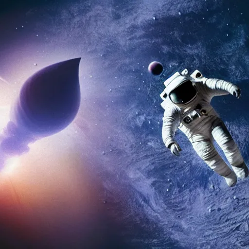 Prompt: astronaut is being chased by an alien in space, earth, 4k photography, space