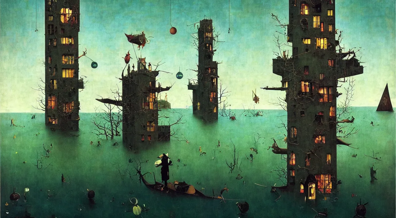 Prompt: single flooded simple!! dali tower, very coherent and colorful high contrast masterpiece by norman rockwell franz sedlacek hieronymus bosch dean ellis simon stalenhag rene magritte gediminas pranckevicius, dark shadows, sunny day, hard lighting