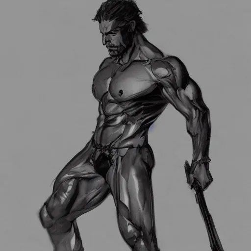 Image similar to pose study of gigachad, yoni shinkawa fine sketch