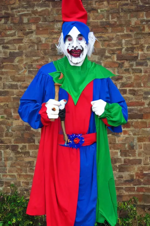 Image similar to scary jester halloween costume, best of halloweencostumes, man in a jester costume,