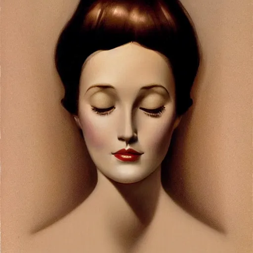 Prompt: a portrait of a beautiful female mannequin, a jointed wooden art doll, head tilted back, eyes closed, by Rolf Armstrong, by Esao Andrews