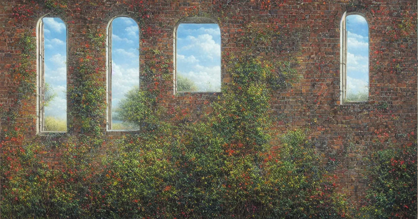 Prompt: Magic window to colorful different dimensions, with floating different energy strings and small particles, by Lee Madgwick