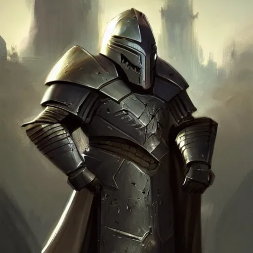 Image similar to armored priest with dark armor and a full helmet, by greg rutkowski, in the style of magic the gathering