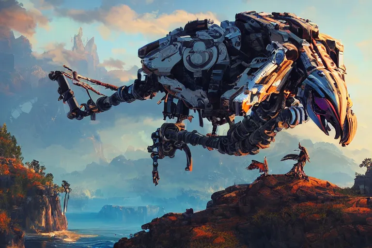 Image similar to glinthawk machine mecanical creature robot of horizon forbidden west horizon zero dawn radiating a glowing aura global illumination ray tracing hdr fanart arstation by ian pesty and alena aenami artworks in 4 k