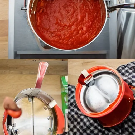 Image similar to doge trapped in tomato sauce pot