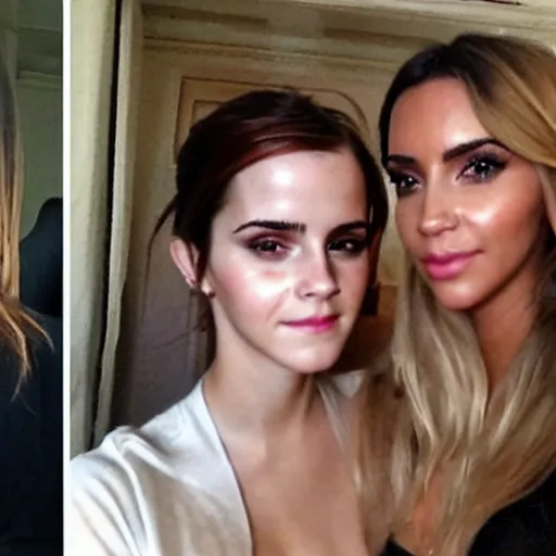 Image similar to a woman who is a combination of emma watson and kim kardashian, selfie