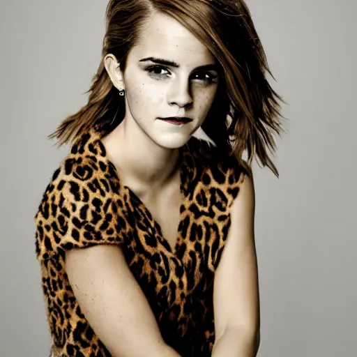 Image similar to portrait photograph of emma watson with leopard skin