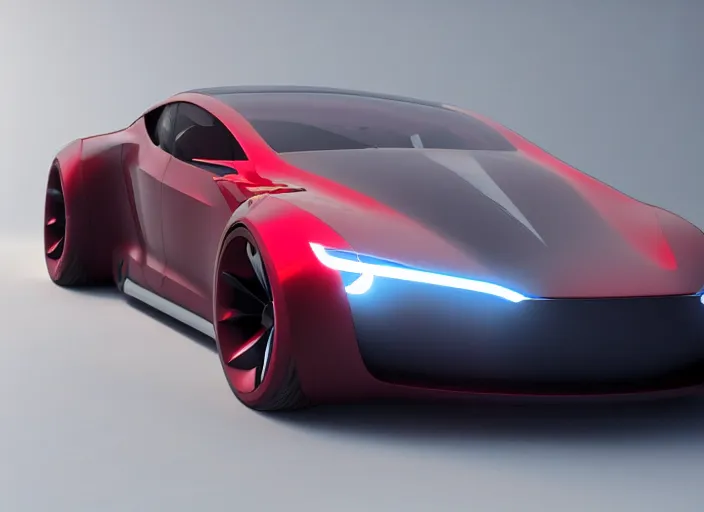 Image similar to cyberpunk tesla concept inspired sports car, futuristic look, highly detailed body, highly detailed, photorealistic camera shot, bright studio setting, studio lighting, crisp quality and light reflections, unreal engine 5 quality render