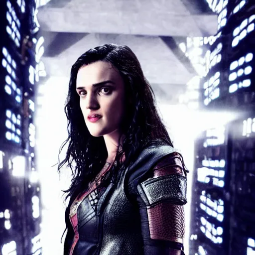 Image similar to Katie McGrath as Cyberpunk Morgana