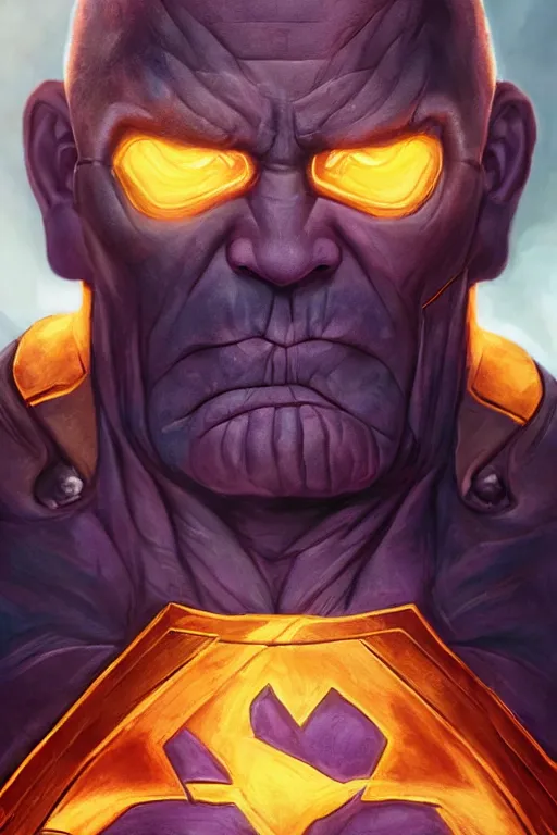 Prompt: characters portrait of Darkseid mixed with Thanos by Alyssa Monks, full-shot, merged character, Full body shot, cinematic opening shot, 4k, highly detailed, cinematic lighting