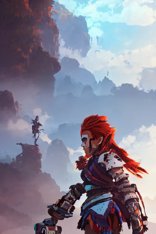 Image similar to combination suit armor aloy horizon forbidden west horizon zero dawn robot ninja mask helmet backpack tribal, aesthetic octane render, 8 k hd resolution, by ilya kuvshinov and cushart krentz and gilleard james radiating a glowing aura cgi rtx 2 0 2 2