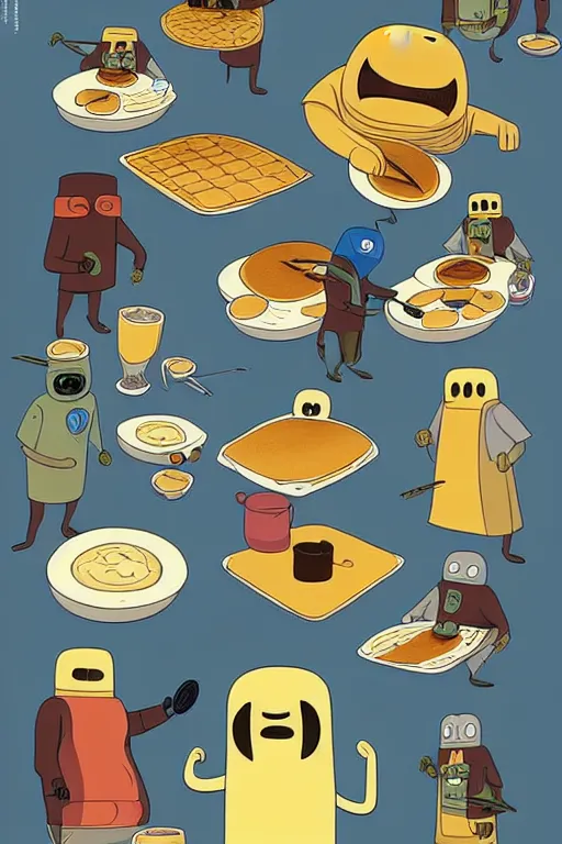 Image similar to mf doom making pancakes in style of adventure time, animation pixar style, by pendleton ward, magali villeneuve, artgerm, rob rey and kentaro miura style, golden ratio, trending on art station