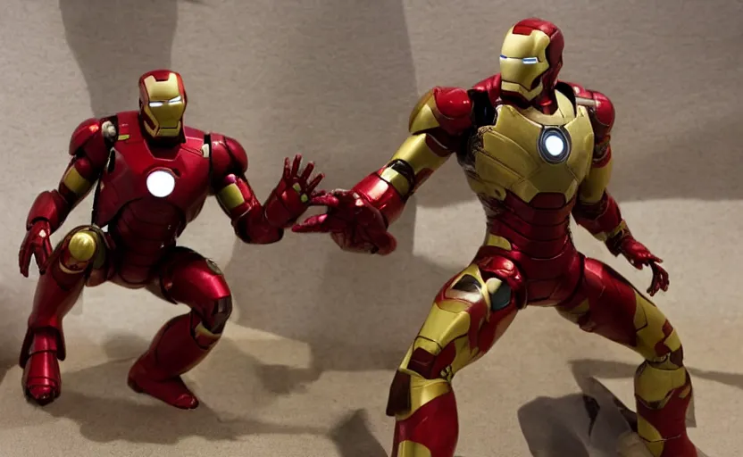 Prompt: a scene from a claymation recreation of iron man