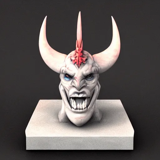 Image similar to 3 d render of a marble devil, satan, lucifer, artstation