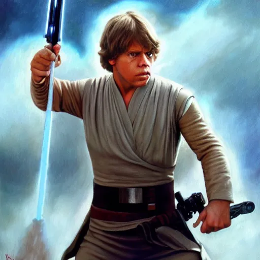 Prompt: An ultra realistic portrait painting of luke skywalker in the style of Frank Frazetta, 4k, Ultra realistic, Highly Detailed, Dark Fantasy, Epic Lighting