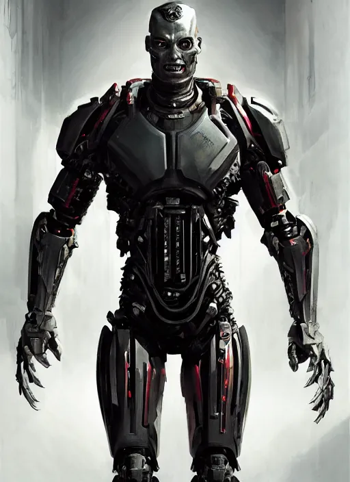 Image similar to margot robbie as victor stone, full body concept, cyborg, borg, strogg, face of a man, terminator, flesh, quake strogg, doom demon, wolfenstein, monstrous, powerful, symmetry, symmetrical, concept art by ruan jia and greg rutkowski