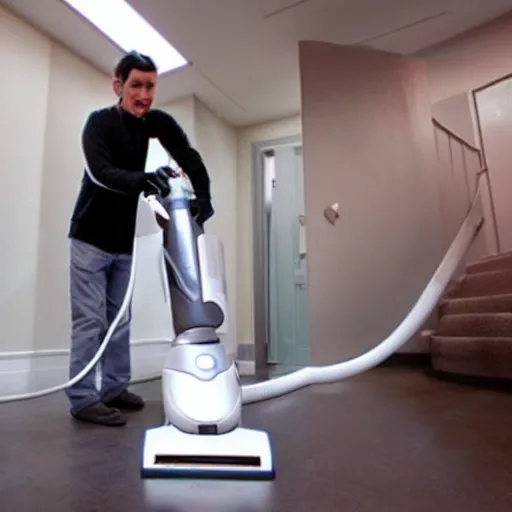 prompthunt: a photograph of a human-vacuum cleaner hybrid creature