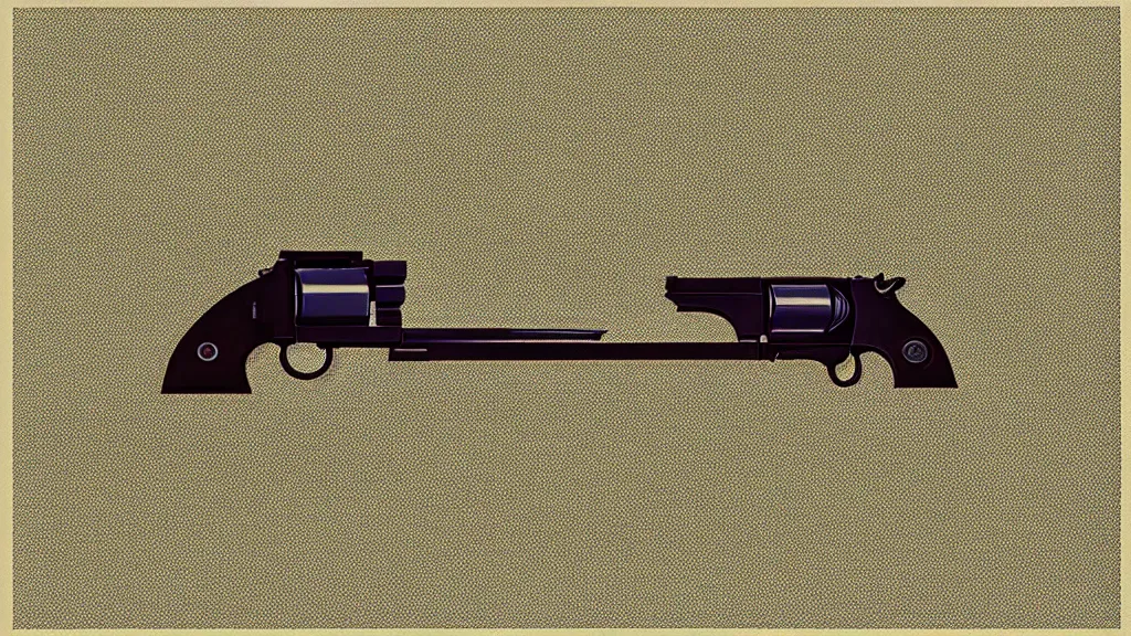 Image similar to I threw heavy objects down to kill the man, while he shot at me. I found a revolver but there were no bullets , screen print by Kawase Hasui and dan hillier, rendered in octane render 32k