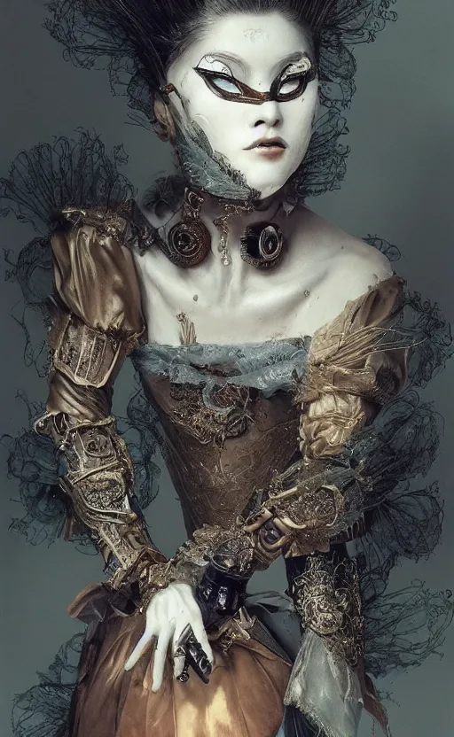 Prompt: realistic detailed portrait of the venice carnival masked women, behance hd artstation, minimalist design, feminine, female, sexy, seductive, science fiction, steampunk, global illumination, by ayami kojima!, amano, rembrandt!, retrofuturism!!!, cyberpunk, neo - gothic, gothic!!, character concept design, dynamic light