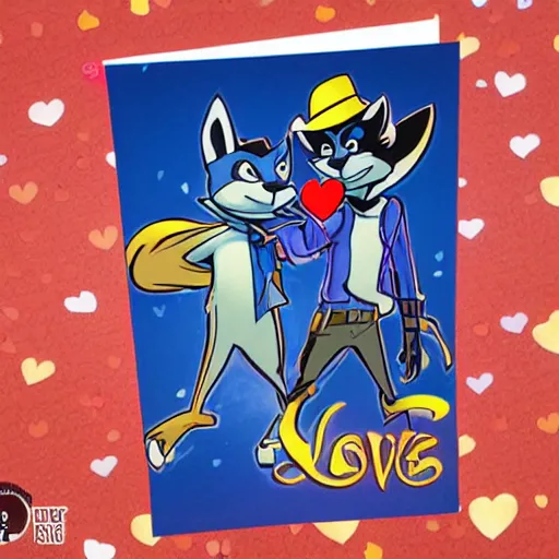 Prompt: sly cooper valentines day card, detailed,