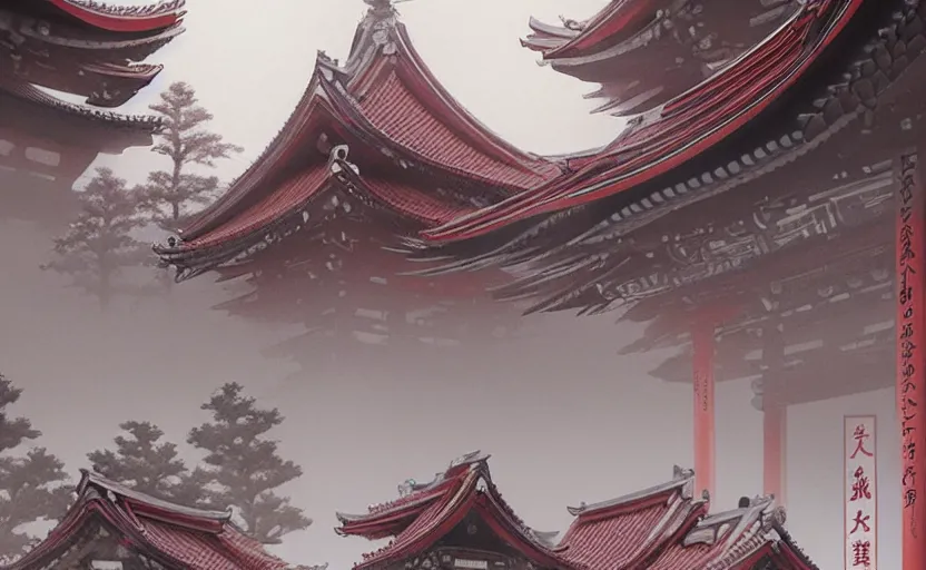 Prompt: japanese temple, soft grey and red natural light, intricate, digital painting, artstation, concept art, smooth, sharp focus, illustration, art by greg rutkowski and luis rollo and uang guangjian and gil elvgren, symmetry!