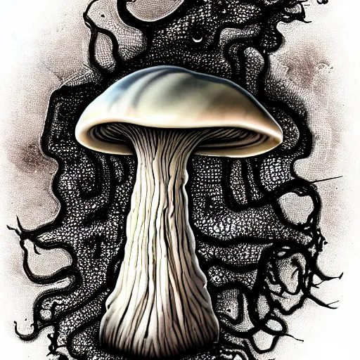 Prompt: horror alien mushroom with tendrils, oozing black goo, high detail