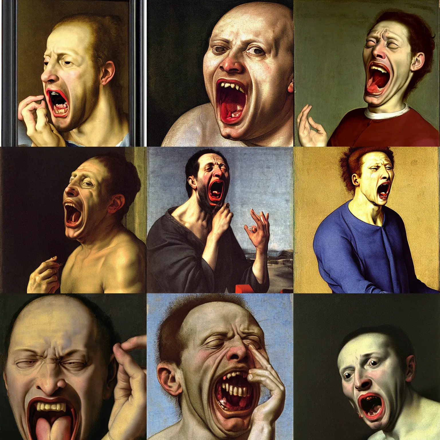 Prompt: a man screaming, mannerism, hate, sadness, fear, and anxiety, by Agnolo Bronzino