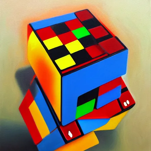 Prompt: A rubik's cube, trending on artstation, oil on canvas, surrealism, cubism, surrealist, cubist