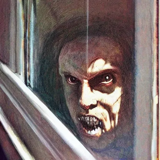 Prompt: “the man by the window scary panting”