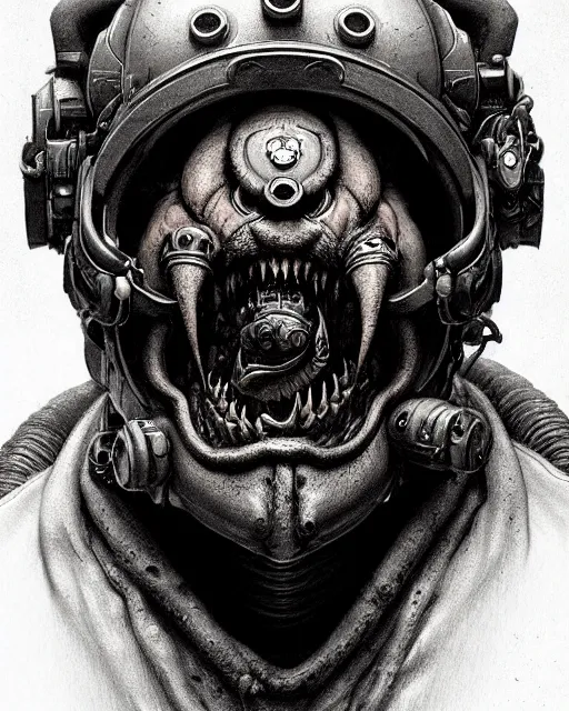 Image similar to winston from overwatch, character portrait, portrait, close up, concept art, intricate details, highly detailed, horror poster, horror, vintage horror art, dark, gritty, realistic, terrifying, in the style of michael whelan, beksinski, and gustave dore