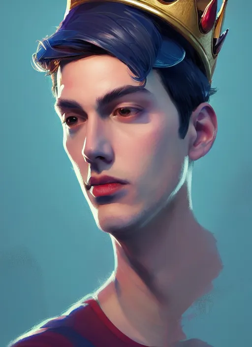 Image similar to portrait of jughead jones, wearing a crown, eyes closed, intricate, elegant, glowing lights, highly detailed, digital painting, artstation, concept art, smooth, sharp focus, illustration, art by wlop, mars ravelo and greg rutkowski