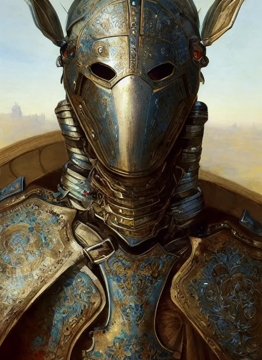 Prompt: formal portrait of a locust wearing plate armor with blue embroidered cloak, fantasy, digital art by eugene de blaas, ross tran, and nasreddine dinet, vibrant color scheme, intricately detailed, in the style of romanticism, cinematic, artstation, greg rutkowski