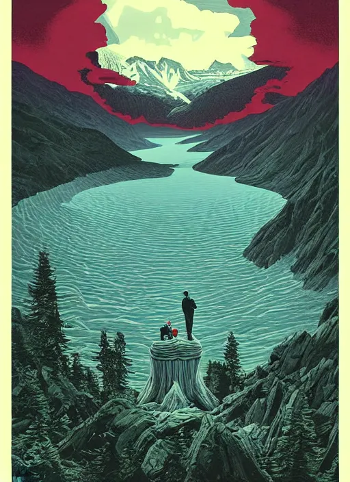 Image similar to dale cooper, kyle mclaughlin, looks into the the lake of souls, aerial top view, twin peaks poster art, from scene from twin peaks, by michael whelan, artgerm, retro, nostalgic, old fashioned, 1 9 8 0 s teen horror novel cover, book