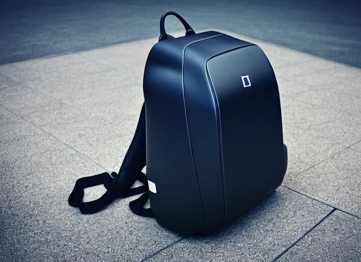 Prompt: futuristic backpack ( designed by porsche ), xf iq 4, 1 5 0 mp, 5 0 mm, f / 1. 4, iso 2 0 0, 1 / 1 6 0 s, natural light, octane render, adobe lightroom, rule of thirds, symmetrical balance, depth layering, polarizing filter, sense of depth, ai enhanced