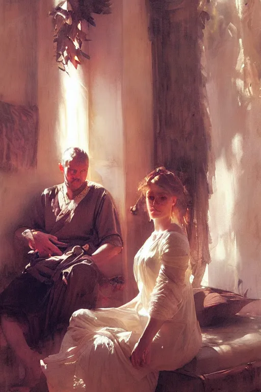 Image similar to portrait david and bathsheba by anders zorn, wonderful masterpiece by greg rutkowski, beautiful cinematic light, by greg manchess, jessica rossier